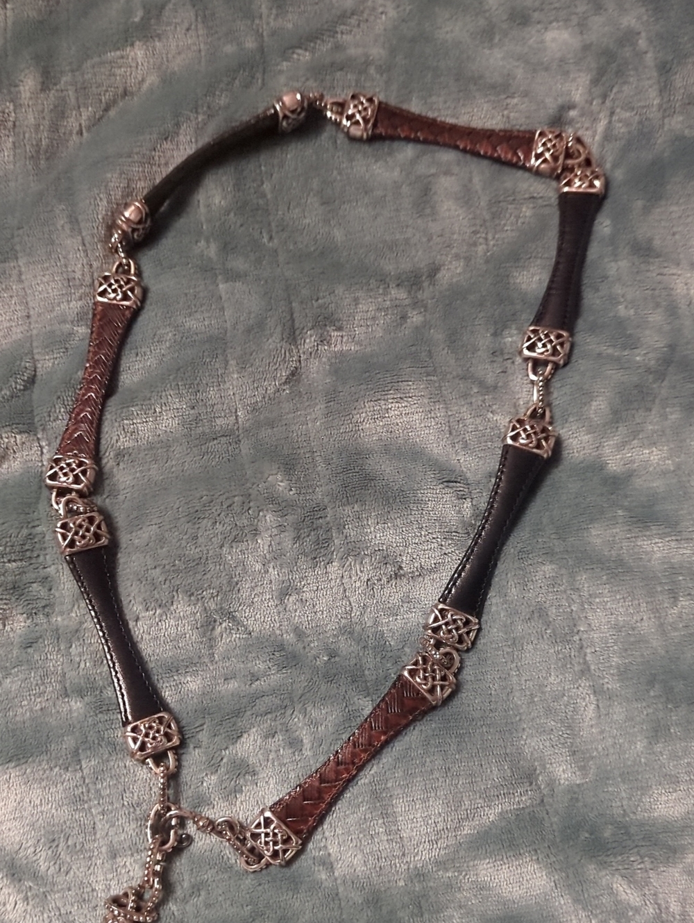 57-Brown and Black Leather Celtic Link Necklace. Small. Pre-loved